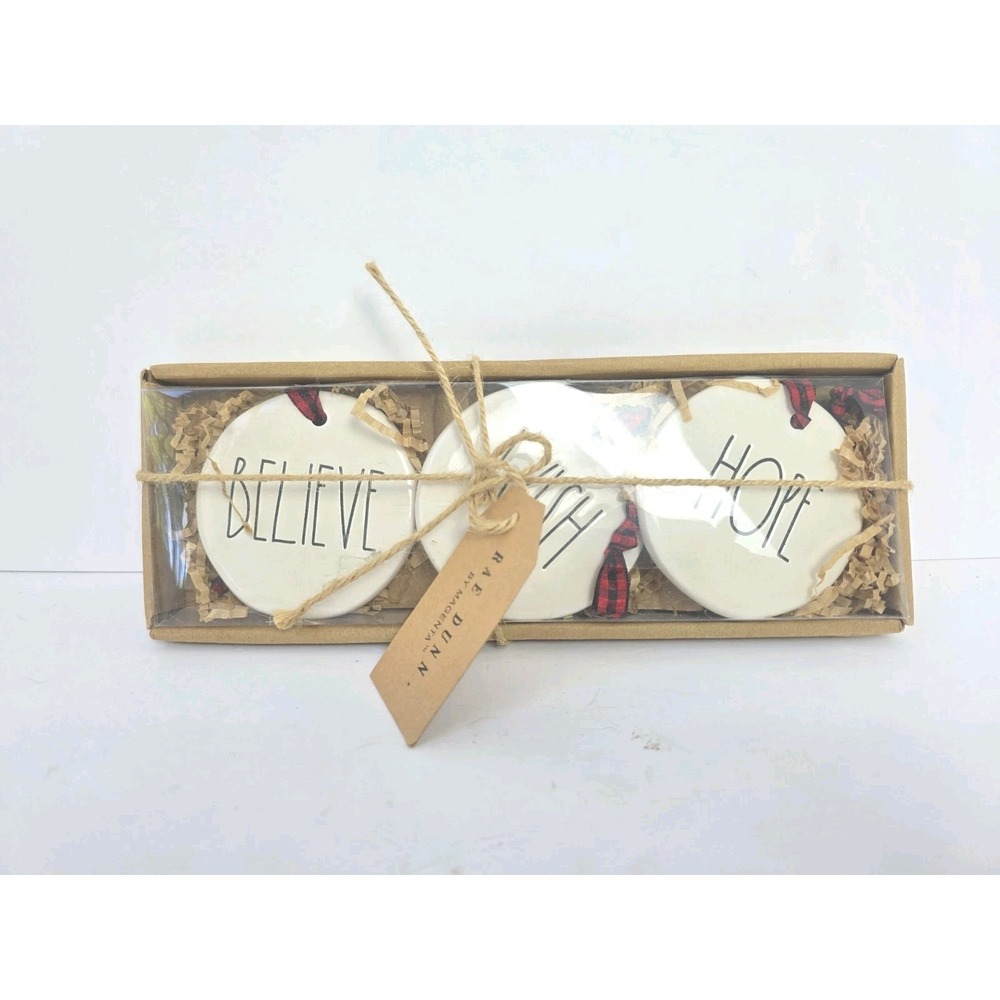 Rae Dunn Christmas ornament set of 3 Hope Wish NEW Magenta round 3"‎